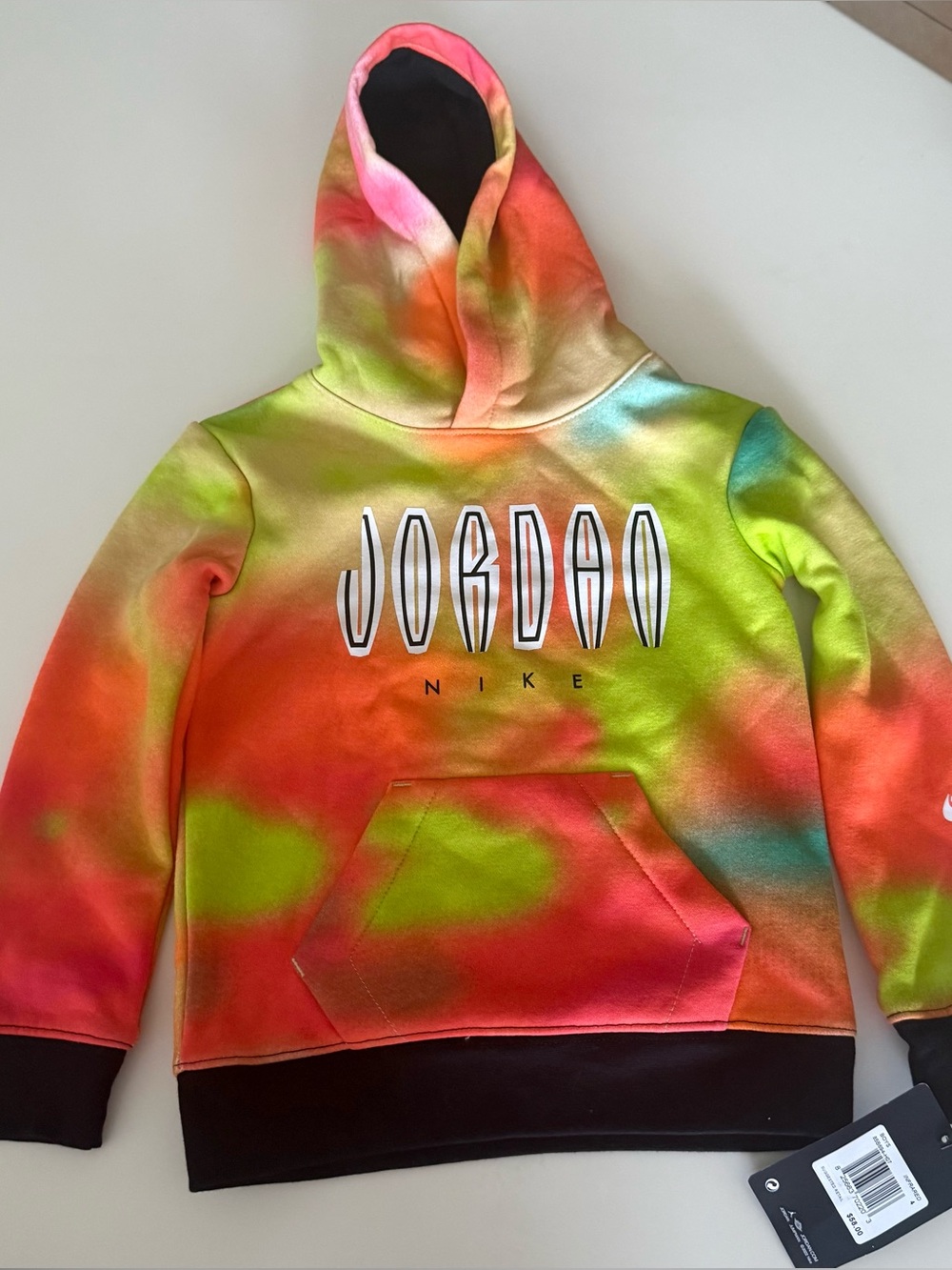 Jordan Little Kids Neon Tie-Dye Hoodie in Green, Orange, Size 4, NWT